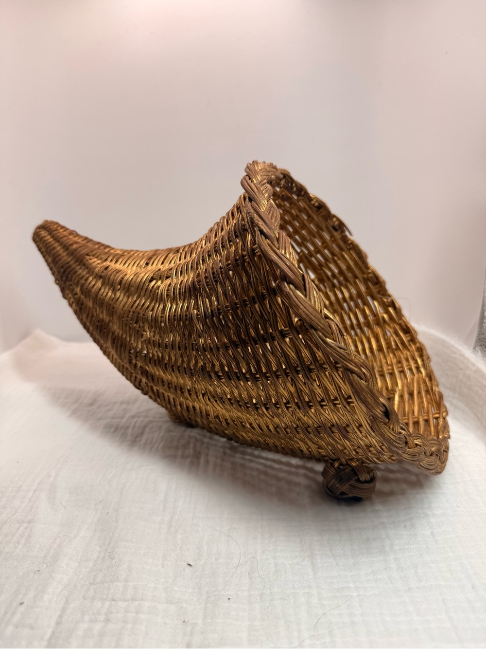 Vintage Woven Cornucopia Basket Decorative Bowl - Brown